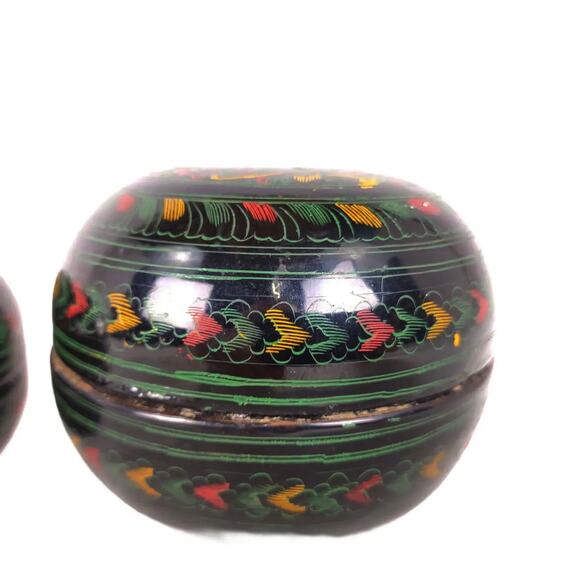 Etched Black Lacquerware Asian Burmese Nesting Betel Kun-It Bowl Boxes 3pc Set - Picture 5 of 8